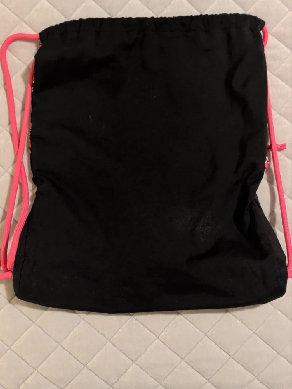 Nike Black Gym Sack with Neon Pink-to-Neon Orange Logo and Pink Cords